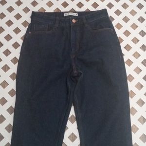 Zara Denim Dark Blue High Rise Mom Jeans
